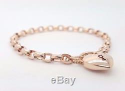 9ct (375,9K) Rose Gold Small Belcher Chain Bracelet with Heart Padlock