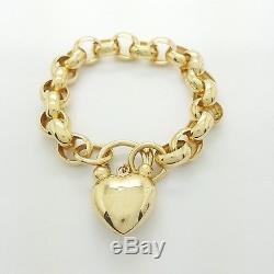 9ct (375, 9K) Yellow Gold Belcher Chain Bracelet with Large Heart Lock
