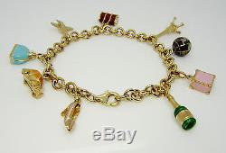 9ct (375, 9K) Yellow Gold Ladies Belcher Charm Bracelet With 9 Charms