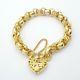 9ct(375,9k) Yellow Gold Solid Ladies Belcher Bracelet & Open Filigree Heart Lock