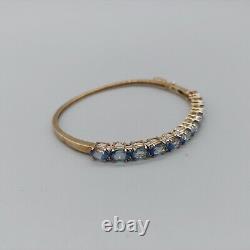 9ct 375 Gold Bangle with 11 Blue Stones, London Assay, BJB, 11g, 6.5cm Wide