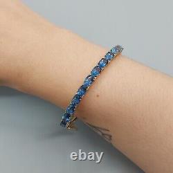 9ct 375 Gold Bangle with 11 Blue Stones, London Assay, BJB, 11g, 6.5cm Wide