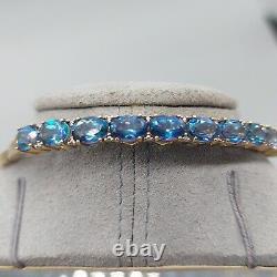 9ct 375 Gold Bangle with 11 Blue Stones, London Assay, BJB, 11g, 6.5cm Wide