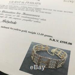 9ct 375 Solid Gold 4 Bar 7 Gate Bracelet & Safety Chain hallmarked stamped #121
