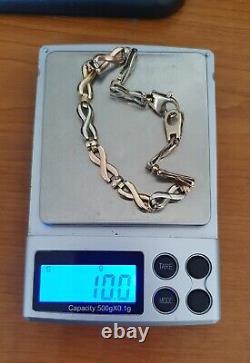 9ct 375 Solid TRI-COLOURED GOLD BRACELET. Rose White & Yellow Gold. 10 Grams. Boxed