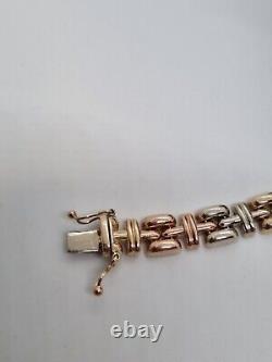 9ct/375 Tri Colour Fancy Link Bracelet 7.5 Inch 14.3 Grams