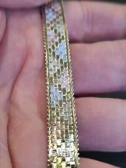 9ct/375 Tri-colour Ladies Bracelet 7 Inch Fully Hallmarked