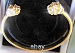 9ct 375 gold DOG Heads / Diamond collar bangle torque bracelet