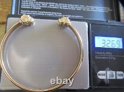 9ct 375 gold DOG Heads / Diamond collar bangle torque bracelet