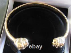 9ct 375 gold DOG Heads / Diamond collar bangle torque bracelet