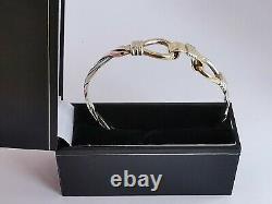 9ct 3 colour ROSE WHITE & YELLOW GOLD TWIST BANGLE torque style with clip 8