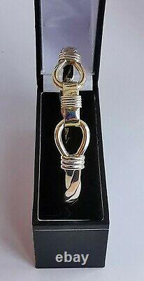 9ct 3 colour ROSE WHITE & YELLOW GOLD TWIST BANGLE torque style with clip 8