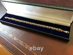 9ct 9k Yellow Gold Byzantine King Double Link Cut Fancy Bracelet 8.5 22 cm 375