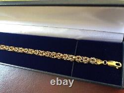 9ct 9k Yellow Gold Byzantine King Double Link Cut Fancy Bracelet 8.5 22 cm 375