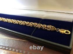 9ct 9k Yellow Gold Byzantine King Double Link Cut Fancy Bracelet 8.5 22 cm 375