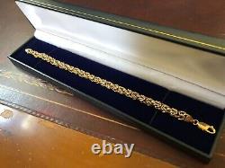 9ct 9k Yellow Gold Byzantine King Double Link Cut Fancy Bracelet 8.5 22 cm 375