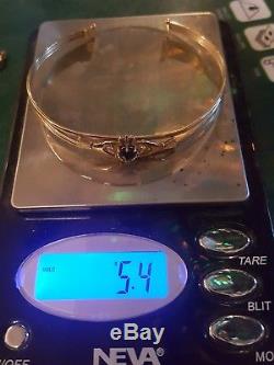 9ct Carat Gold Irish Claddagh Sapphire & Diamond Love Bracelet 5.4g Genuine