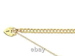 9ct Double Curb Charm Bracelet Padlock Gold Hallmarked 7.5 / 19cm 3.5mm