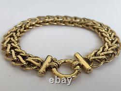 9ct GOLD Fancy Link + Bar Ends & Big Bolt Clasp BRACELET Fully Hallmarked 12.8g