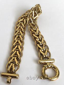 9ct GOLD Fancy Link + Bar Ends & Big Bolt Clasp BRACELET Fully Hallmarked 12.8g