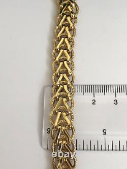 9ct GOLD Fancy Link + Bar Ends & Big Bolt Clasp BRACELET Fully Hallmarked 12.8g