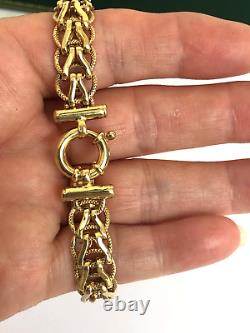 9ct GOLD Fancy Link + Bar Ends & Big Bolt Clasp BRACELET Fully Hallmarked 12.8g