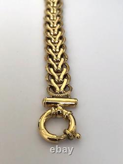 9ct GOLD Fancy Link + Bar Ends & Big Bolt Clasp BRACELET Fully Hallmarked 12.8g