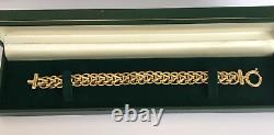 9ct GOLD Fancy Link + Bar Ends & Big Bolt Clasp BRACELET Fully Hallmarked 12.8g