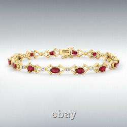 9ct GOLD Ruby Bracelet (Diamond 0.15ct 7.5) GIFT BOX