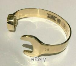 9ct GOLD SPANNER BANGLE 15mm Size 8-9inch BIG MENS 9 carat Wrench Bracelet 53g