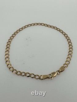 9ct Gents Solid Gold 4mm Curb Bracelet. 8.5 Length