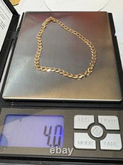 9ct Gents Solid Gold 4mm Curb Bracelet. 8.5 Length