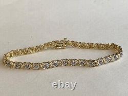 9ct Gold 0.75ct Diamond Tennis Bracelet 9 Carat 7 Inches
