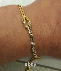9ct Gold 19cm Love Knot Double Strand Snake Chain Bracelet, 6.94g, Hallmarked