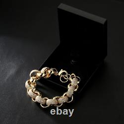 9ct Gold 20mm XXL Belcher Bracelet CZ Stones Huge Chunky Heavy Women Filled Girl