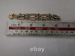 9ct Gold 375 Stamped 3 Bar Gate Bracelet with Heart Clasp and Safety Chain 9g