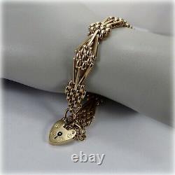 9ct Gold 7.5 Fancy Gate Bracelet, with Heart Padlock