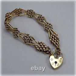 9ct Gold 7.5 Fancy Gate Bracelet, with Heart Padlock