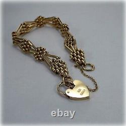 9ct Gold 7.5 Fancy Gate Bracelet, with Heart Padlock