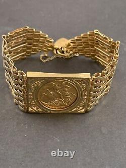 9ct Gold 7 Gate Bracelet Set With A 22ct Gold Full Sovereign Dates 1908