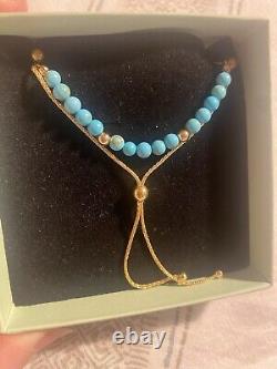 9ct Gold And Turquoise Slider / Stacker Bracelet