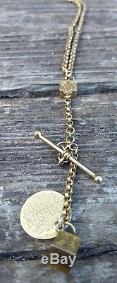9ct Gold Antique Early Albertina Victorian Watch Chain, T Bar, Fobs & a Prayer