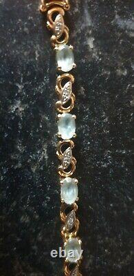 9ct Gold, Aquamarine & Diamond, Bracelet. 8.74g See pics