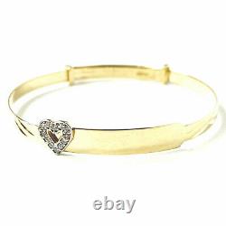 9ct Gold Baby Bangle Heart Identity Hallmarked Expandable Cubic Zirconia 2.9g