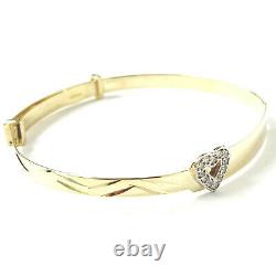 9ct Gold Baby Bangle Heart Identity Hallmarked Expandable Cubic Zirconia 2.9g