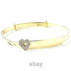 9ct Gold Baby Bangle Heart Identity Hallmarked Expandable Cubic Zirconia 2.9g