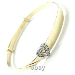 9ct Gold Baby Bangle Heart Identity Hallmarked Expandable Cubic Zirconia 2.9g