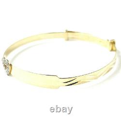 9ct Gold Baby Bangle Heart Identity Hallmarked Expandable Cubic Zirconia 2.9g