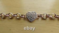 9ct Gold Baby Belcher Bracelet Love Heart Cz Child's / Kid's 13.5g