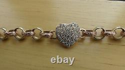 9ct Gold Baby Belcher Bracelet Love Heart Cz Child's / Kid's 13.5g